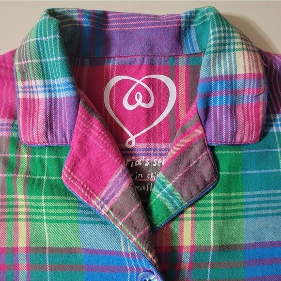 Victoria's Secret Rainbow Stripe Plaid Button-Down Pink Long Sleeve Shirt - Picture 8 of 16
